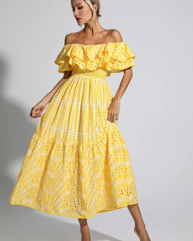 Jasmine™ | Yellow Cutout Ruffle Maxi Dress Dress