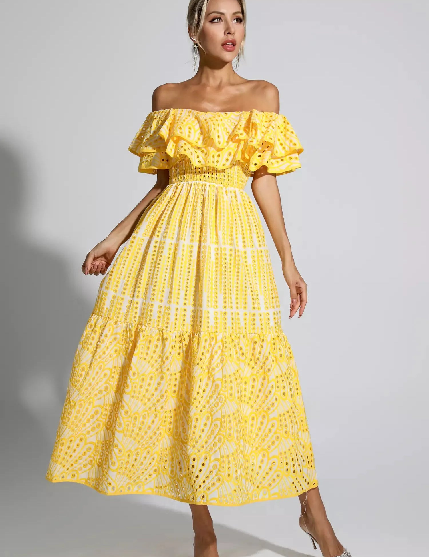 Jasmine™ | Yellow Cutout Ruffle Maxi Dress S Dress