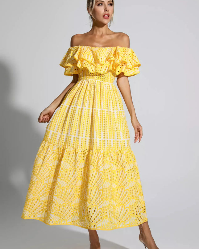 Jasmine™ | Yellow Cutout Ruffle Maxi Dress S Dress