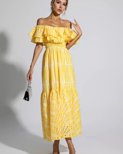 Jasmine™ | Yellow Cutout Ruffle Maxi Dress XL Dress