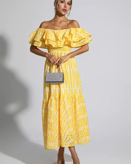 Jasmine™ | Yellow Cutout Ruffle Maxi Dress Dress