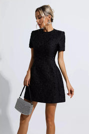 Tia™ | Black Jacquard Floral Mini Dress M Dresses