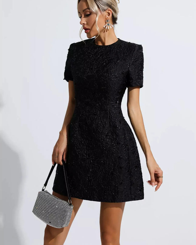Tia™ | Black Jacquard Floral Mini Dress M Dresses