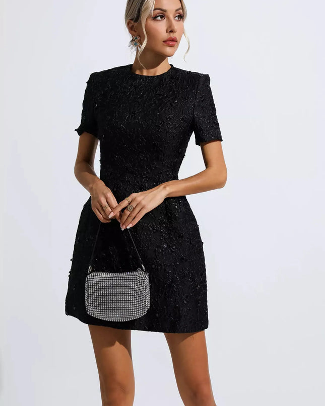 Tia™ | Black Jacquard Floral Mini Dress S Dresses