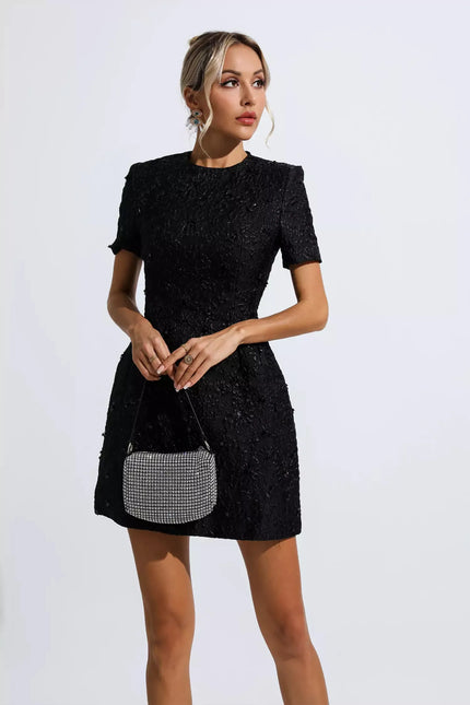 Tia™ | Black Jacquard Floral Mini Dress S Dresses
