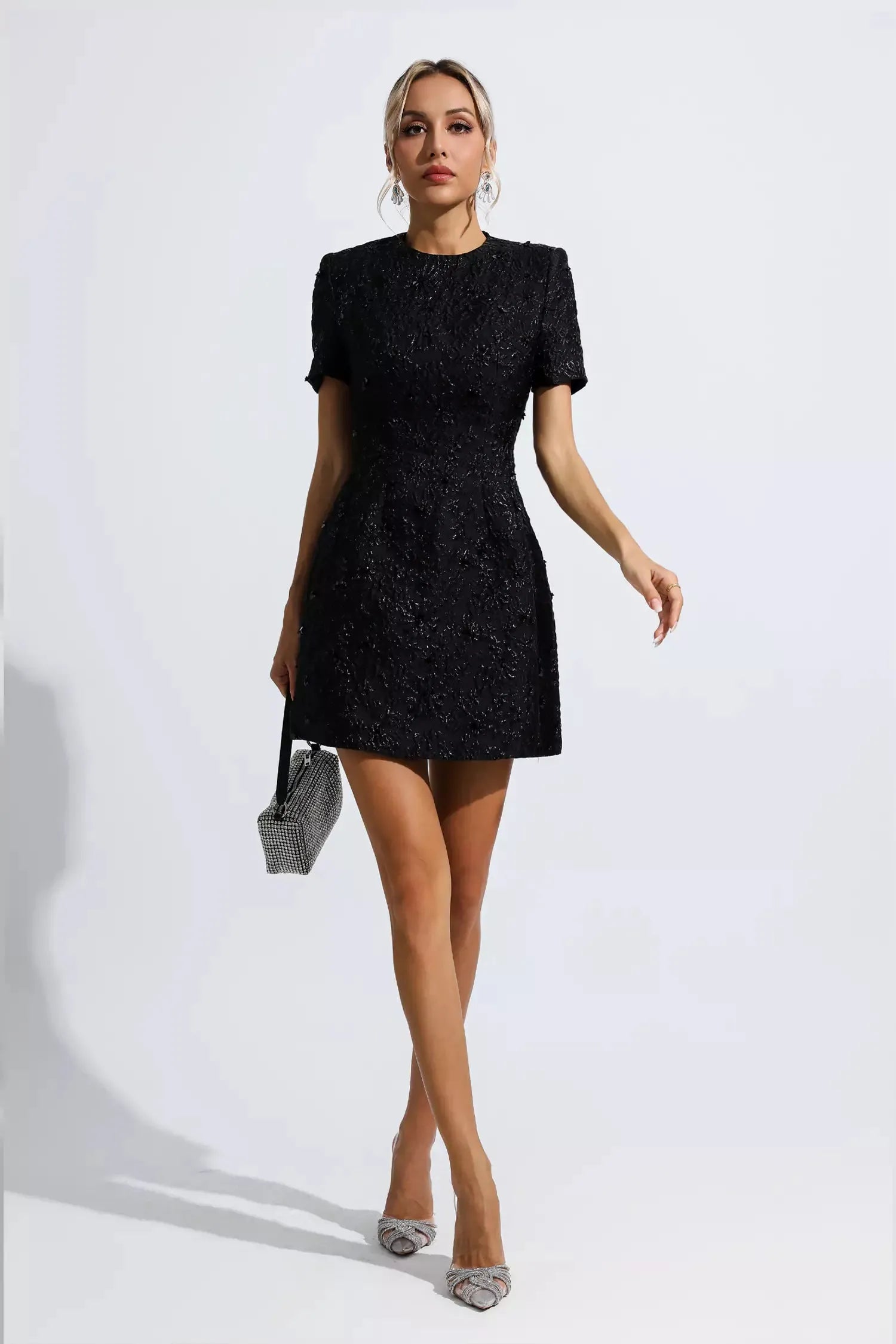 Tia™ | Black Jacquard Floral Mini Dress XXL Dresses