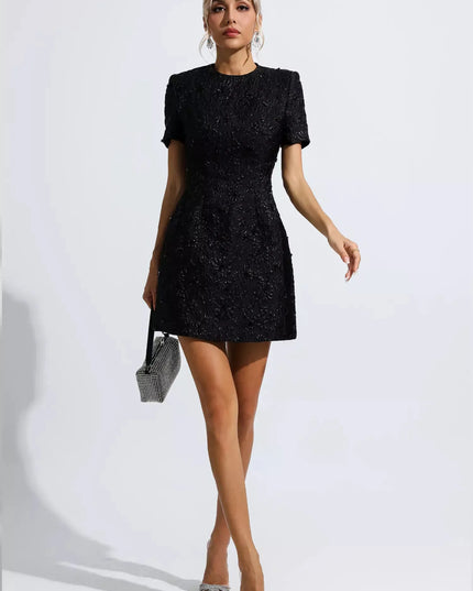 Tia™ | Black Jacquard Floral Mini Dress XXL Dresses