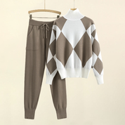 Allure Knit Two-Piece Set – Diamond Pattern Softwear Brown Two Piece Outfits
