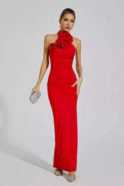 Zoey™ | Red Floral Ruched Halter Maxi Dress Dresses