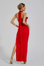 Zoey™ | Red Floral Ruched Halter Maxi Dress Dresses