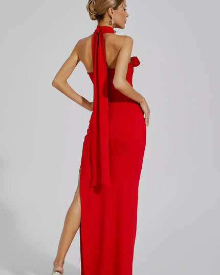 Zoey™ | Red Floral Ruched Halter Maxi Dress Dresses