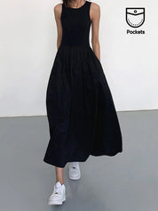 Leisure Crew Neck Long Dress Black Dresses
