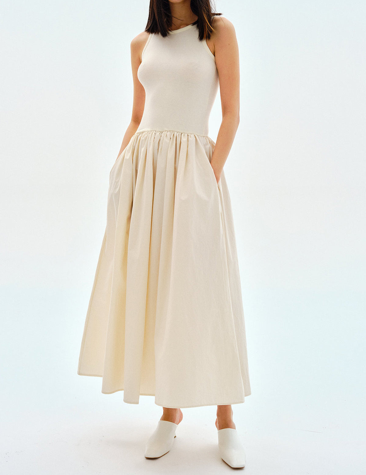 Leisure Crew Neck Long Dress Apricot Dresses