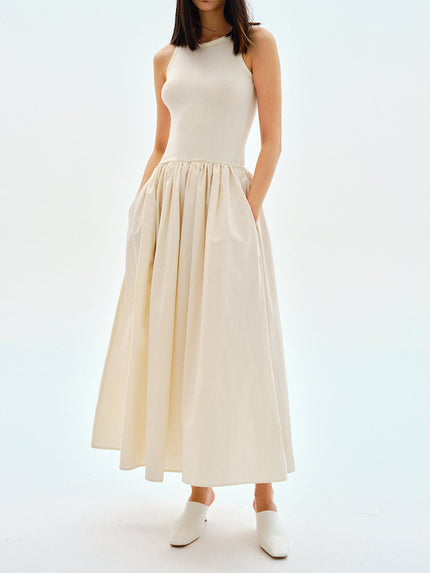 Leisure Crew Neck Long Dress Apricot Dresses