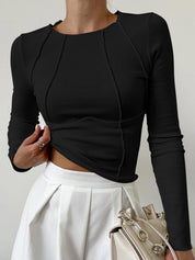 Elara | Elegant Ribbed Top With Seam Accents Black Women's tops
