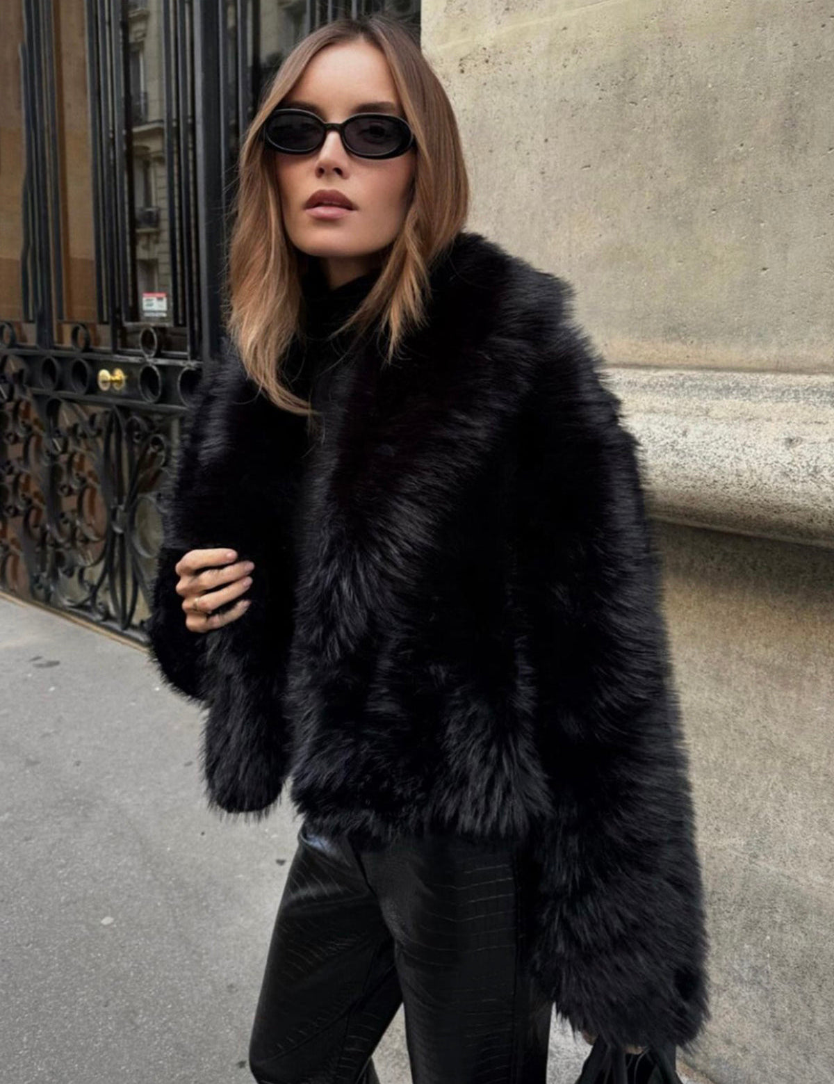 Faux Fur Cropped Jacket Black Jacket