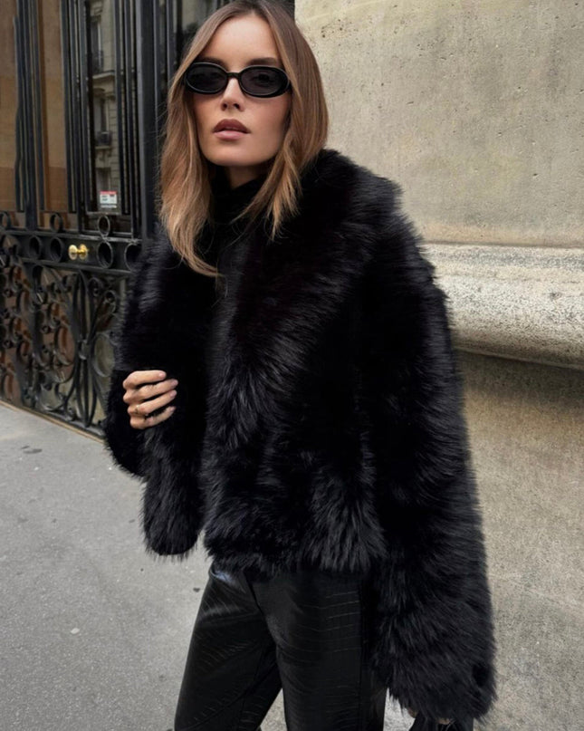 Faux Fur Cropped Jacket Black Jacket