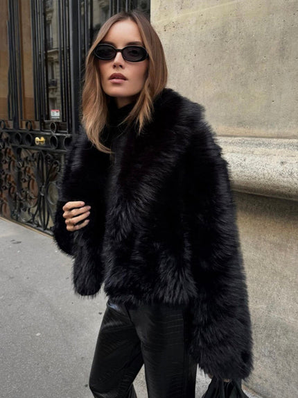 Faux Fur Cropped Jacket Black Jacket