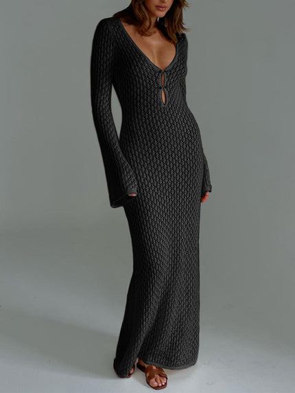 Cover Up Long Sleeve Open Back Long Dress Black Dresses