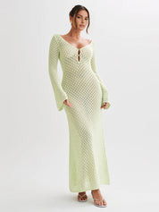 Cover Up Long Sleeve Open Back Long Dress LightGreen Dresses