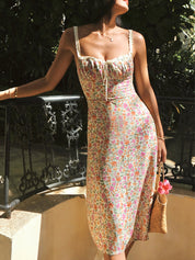 Floral Print Trim Cami Midi Dress Dresses