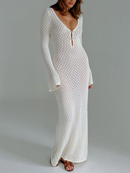 Cover Up Long Sleeve Open Back Long Dress White Dresses