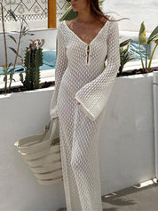 Cover Up Long Sleeve Open Back Long Dress Dresses