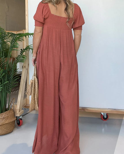 Wyn™ | Feminine Flair Smocked Jumpsuit Jumpsuit