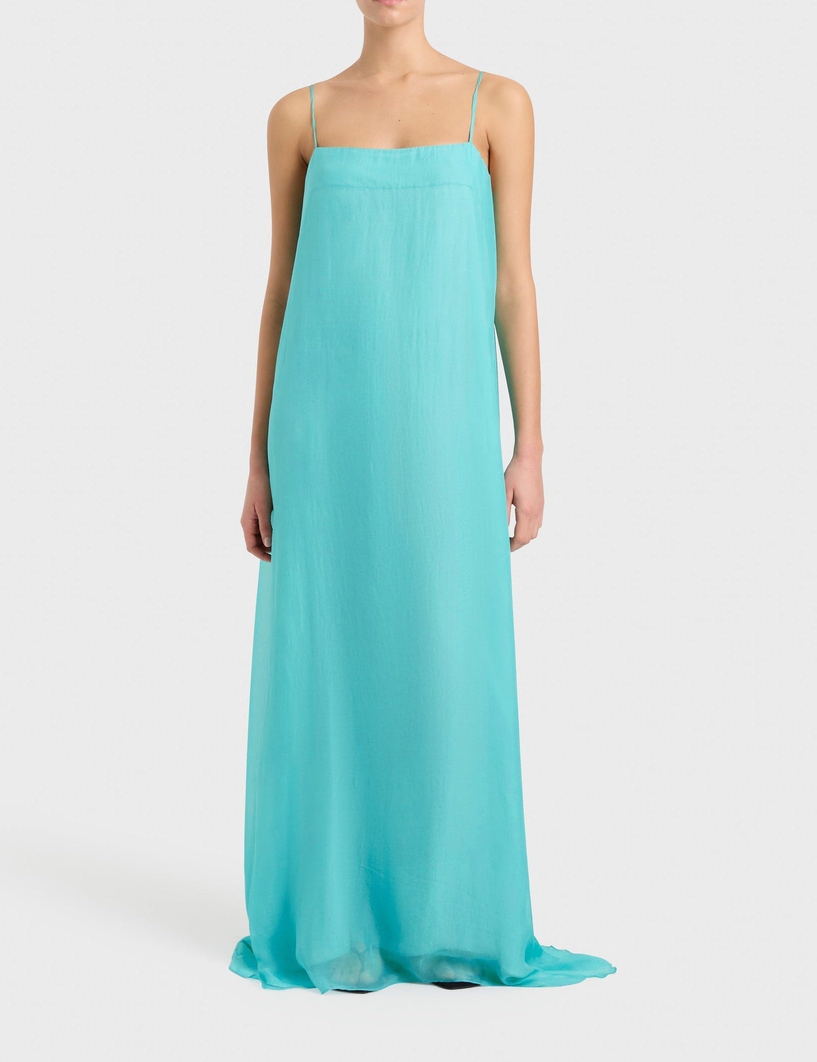 Spaghetti Straps Elegant Column Maxi Dress Blue Dresses