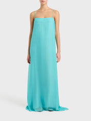 Spaghetti Straps Elegant Column Maxi Dress Blue Dresses