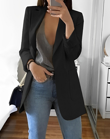 Women's Casual Open-Front Blazer Black Blazer