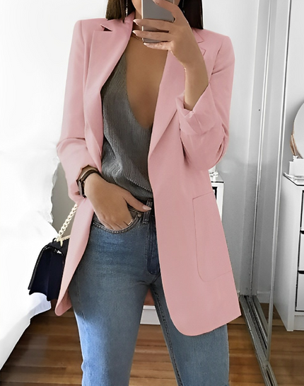 Women's Casual Open-Front Blazer Pink Blazer