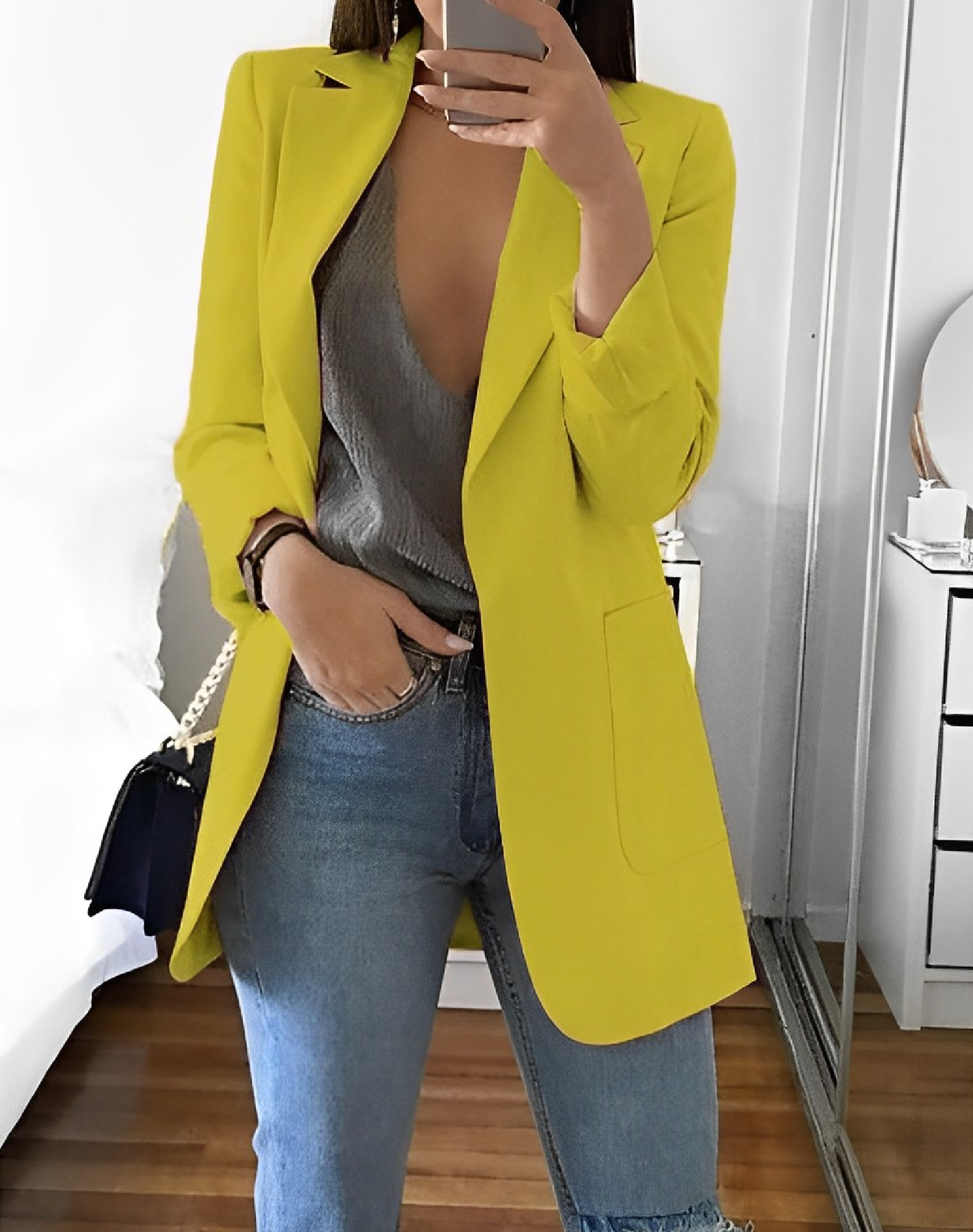 Women's Casual Open-Front Blazer Yellow Blazer