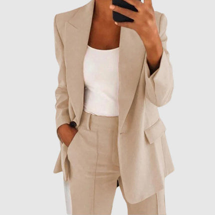 Women's Classic Blazer and Pants Set Beige Blazer