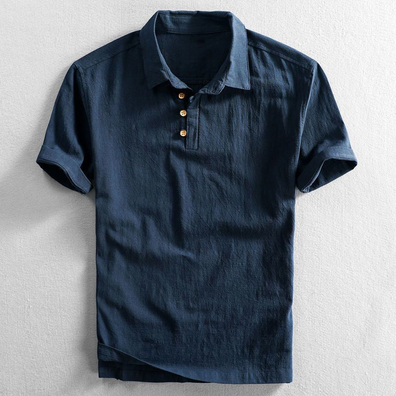 Amalfi Linen Polo Shirt Dark Blue Men Shirts