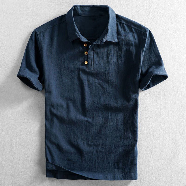 Amalfi Linen Polo Shirt Dark Blue Men Shirts
