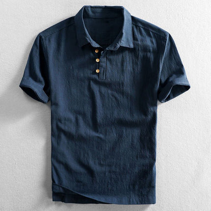 Amalfi Linen Polo Shirt Dark Blue Men Shirts
