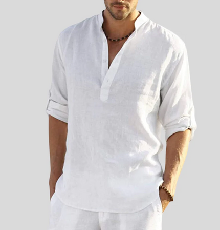 Adriano – Elegant Linen Shirt with Collar White Shirts