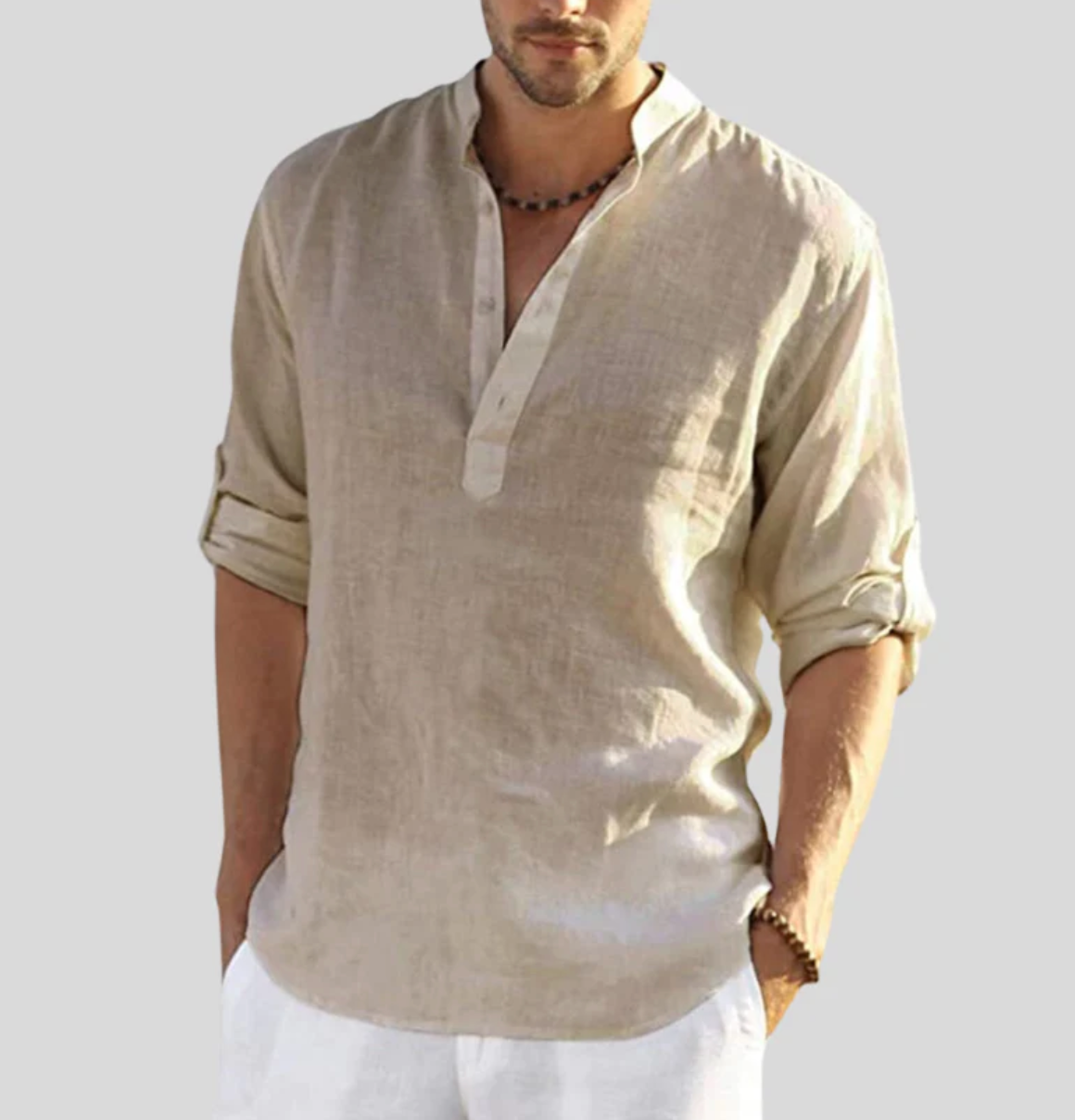 Adriano – Elegant Linen Shirt with Collar Beige Shirts