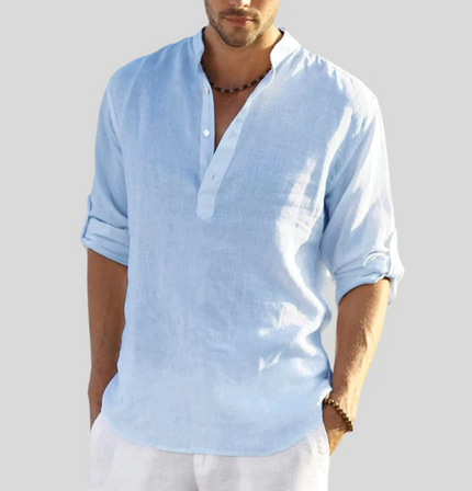 Adriano – Elegant Linen Shirt with Collar Light blue Shirts