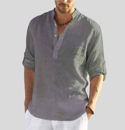 Adriano – Elegant Linen Shirt with Collar Gray Shirts