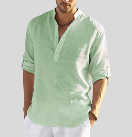 Adriano – Elegant Linen Shirt with Collar Light green Shirts