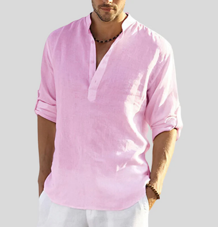 Adriano – Elegant Linen Shirt with Collar Pink Shirts
