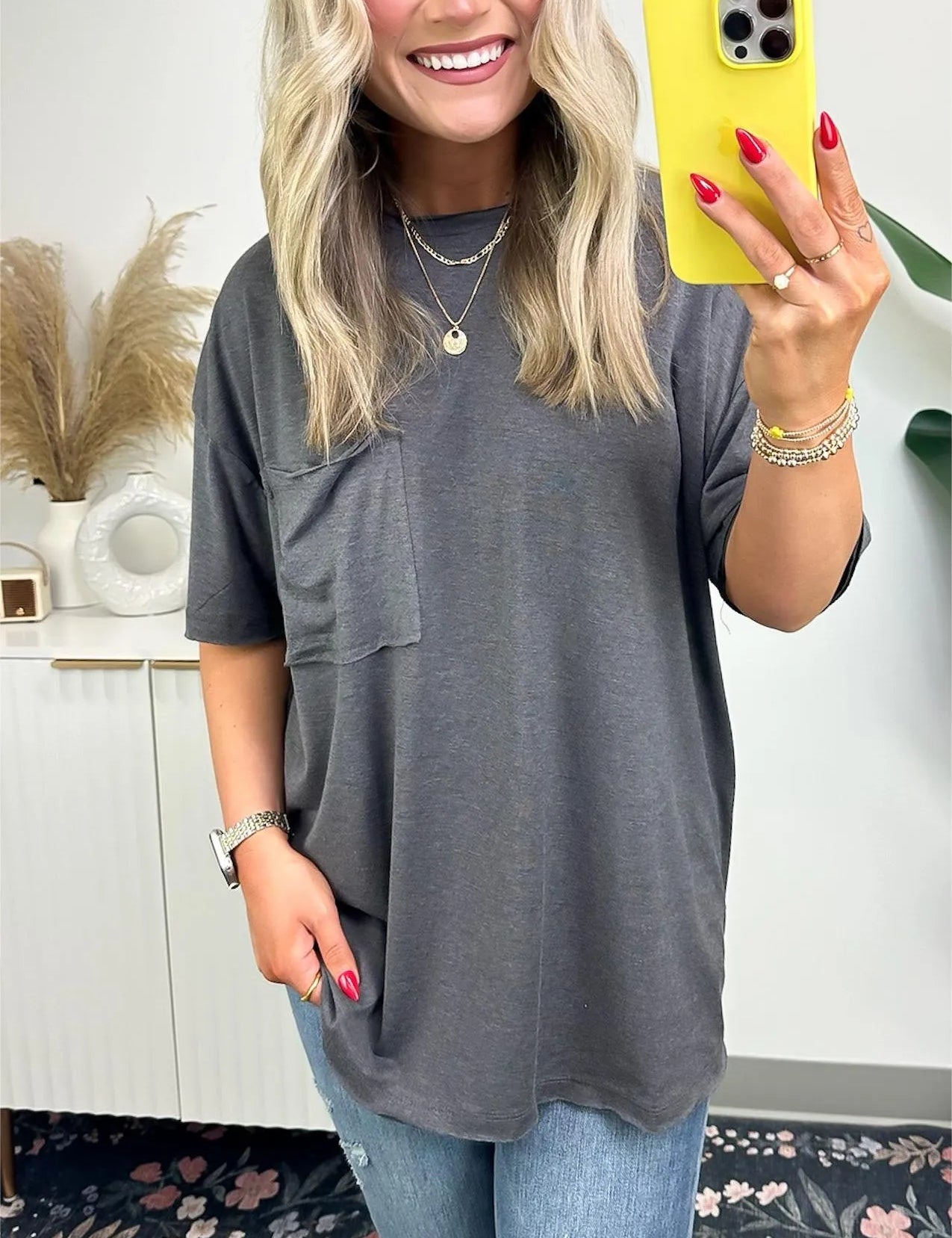 Janessa Boxy Raw Edge Tee – Oversized Top Top