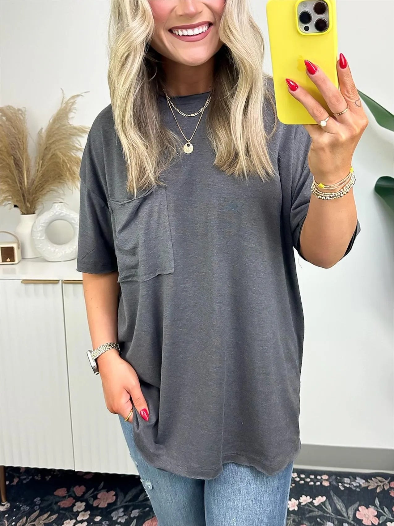 Janessa Boxy Raw Edge Tee – Oversized Top Top