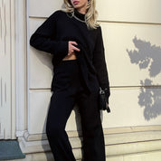 Elegant Split-Hem Turtleneck Sweater Black Sweater