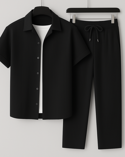 Cavari Relaxed Linen Set Black Men Set