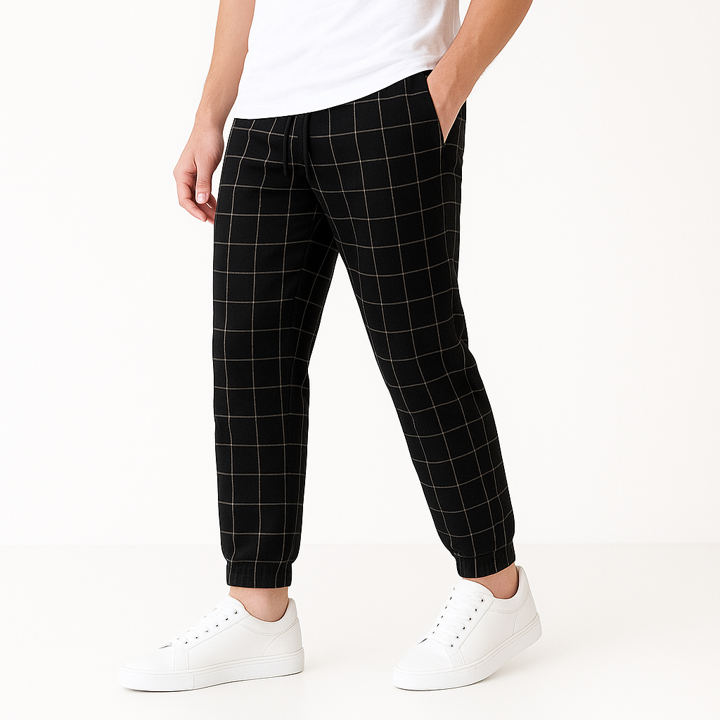 Kairo Gridline Pants - Stylish Wide-Leg Chic Black Men Trousers
