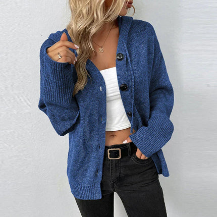 Women’s Knit Hooded Cardigan Blue Cardigan