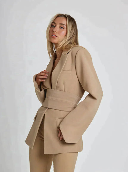Women's Belted Blazer Beige Blazer